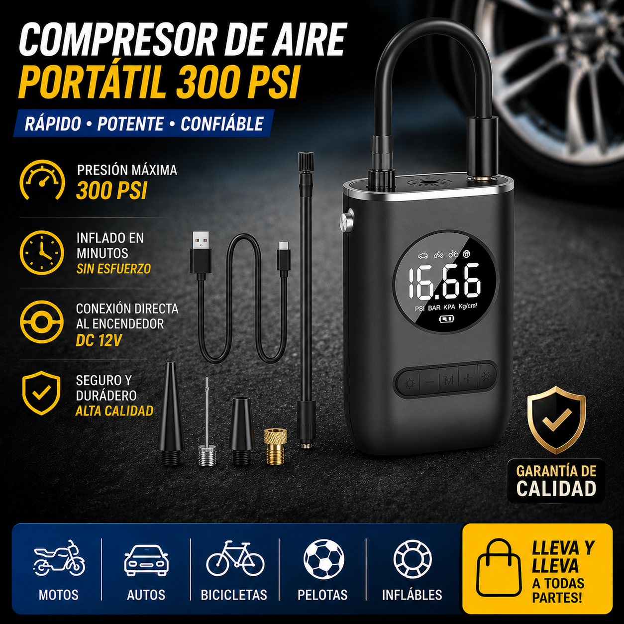 VOLTRIX™ AirMax 300 PSI: INFLA TU LLANTA EN MINUTOS Y SIGUE TU CAMINO