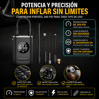 VOLTRIX™ AirMax 300 PSI: INFLA TU LLANTA EN MINUTOS Y SIGUE TU CAMINO